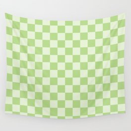 Checkerboard Mini Check Pattern in Pastel Light Lime Green Wall Tapestry