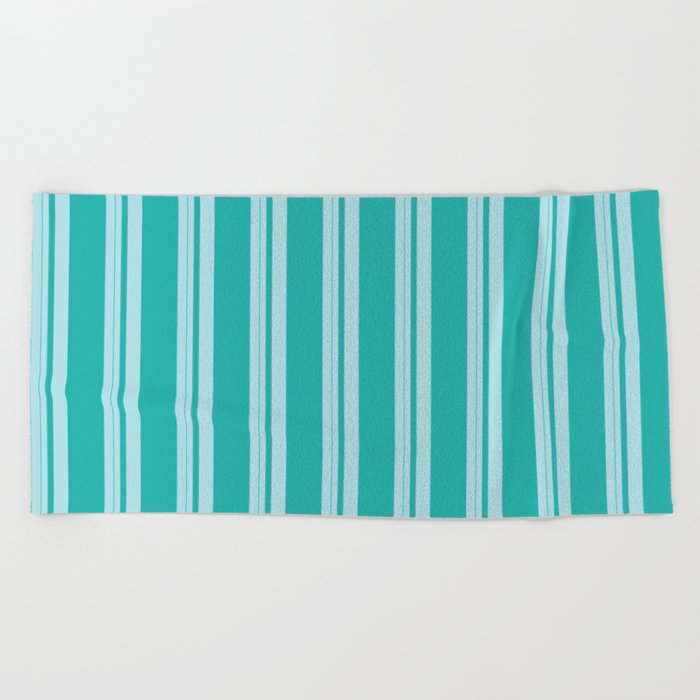 Powder Blue and Light Sea Green Colored Lined/Striped Pattern Beach Towel