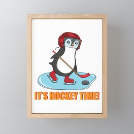 It's Hockey Time Cute Penguin Playing Ice Hockey Framed Mini Art Print