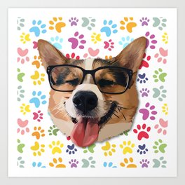 Corgi Dog with Glasses Art Print | Graphicdesign, Dog, Vectorart, Petlover, Doglover, Digital, Pet, Dogs, Illustration, Puppy 