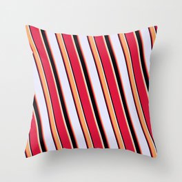 [ Thumbnail: Lavender, Brown, Crimson, and Black Colored Striped Pattern Throw Pillow ]