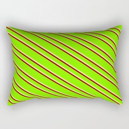 [ Thumbnail: Green, Tan & Dark Red Colored Striped Pattern Rectangular Pillow ]