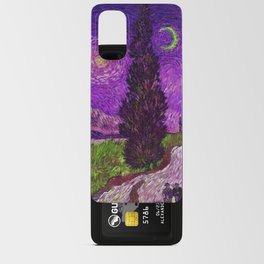 Road with Cypress and Star; Country Road in Provence by Night, oil-on-canvas post-impressionist landscape painting by Vincent van Gogh in alternate purple twilight sky Android Card Case