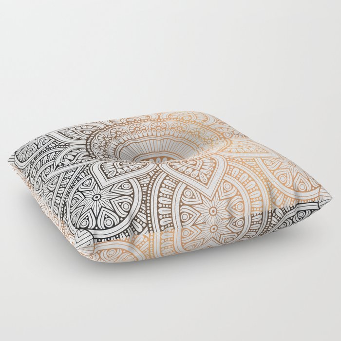 Gold Bronze Mandala Pattern Illustration Floor Pillow
