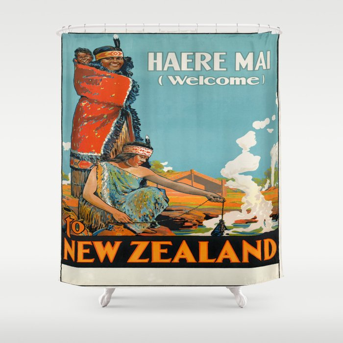 Vintage poster - New Zealand Shower Curtain