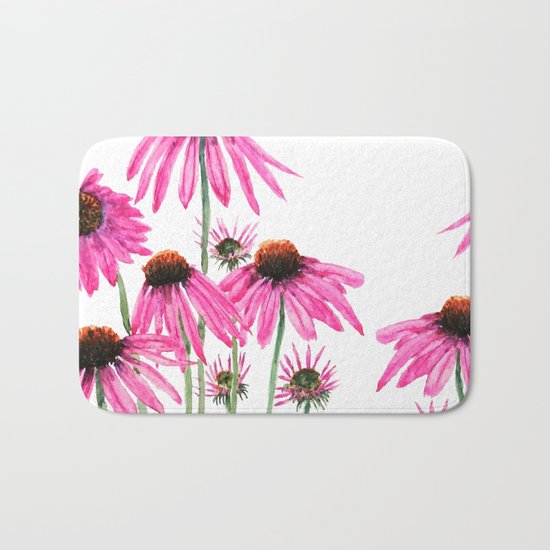 pink coneflowers watercolor Bath Mat