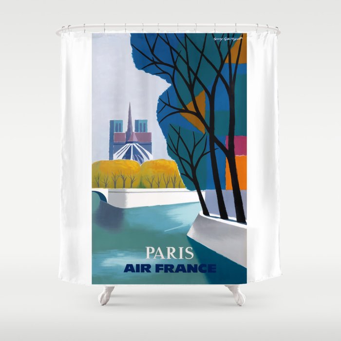 1959 Paris Air France Advertising Poster Shower Curtain