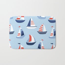 Sailboats in the distance - Blue and Orange Bath Mat