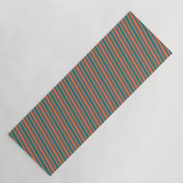 [ Thumbnail: Dark Cyan & Red Colored Striped Pattern Yoga Mat ]