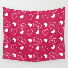 Valentines Day White Hand Drawn Hearts Wall Tapestry