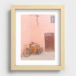 Bikes Leaning Against Pink Wall in Marrakesh, Morocco Recessed Framed Print