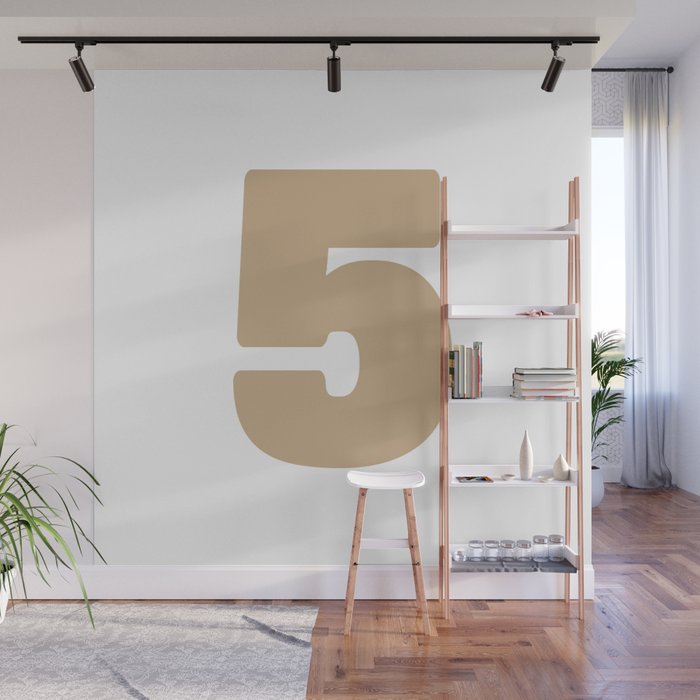 5 (Tan & White Number) Wall Mural