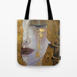 Freya's Tears - Starry Night (Golden Tears) portrait painting by Gustav Klimt Tote Bag