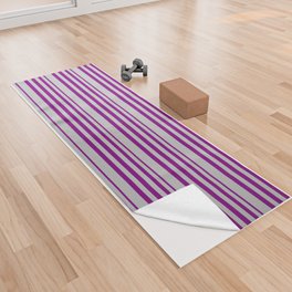 [ Thumbnail: Purple & Grey Colored Lines Pattern Yoga Towel ]
