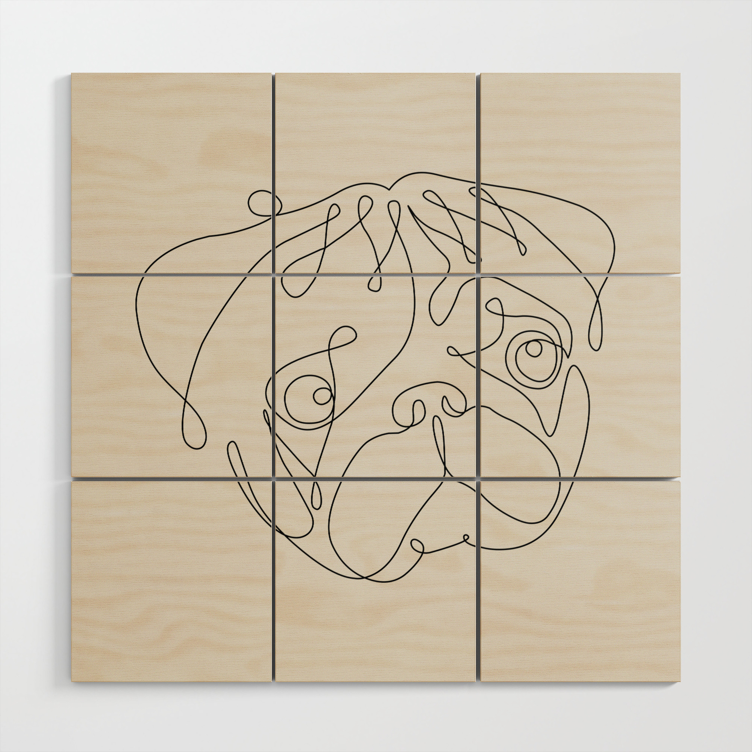 One Line Pug Wood Wall Art By Huebucket Society6