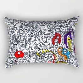 Pattern Doddle Hand Drawn  Black and White Colors Street Art Rectangular Pillow