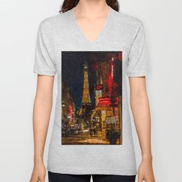Paris at Night V Neck T Shirt