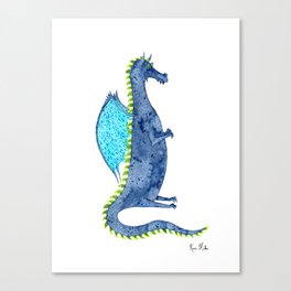 Navy Watercolor Dragon Canvas Print