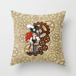 Steampunk Girl Throw Pillow