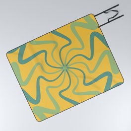 Mid Century Abstract Liquid Lines Pattern - Olivine and Polished Pine Picnic Blanket