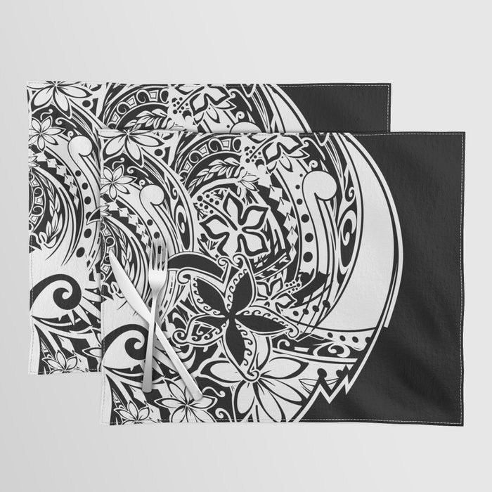 Hawaiian Samoan Black And White Tribal Placemat by Sun n Threads