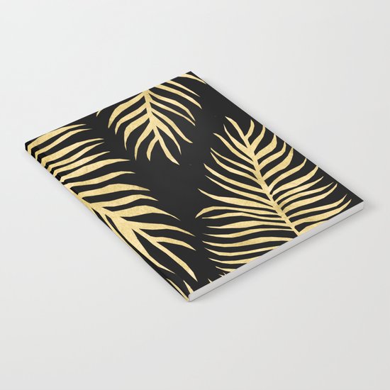 Fern Pattern Gold On Black Background Notebook
