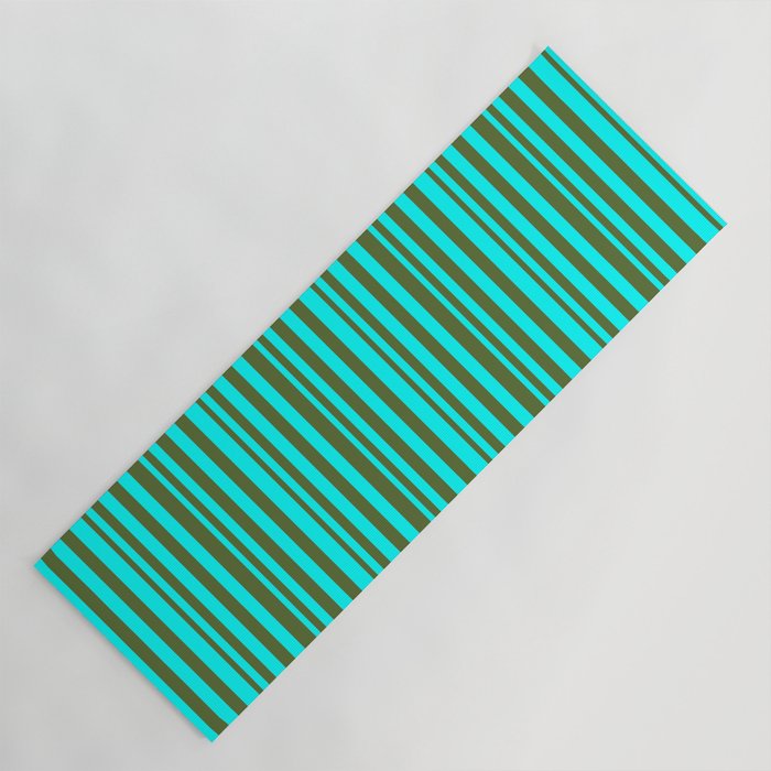 Cyan and Dark Olive Green Colored Lined/Striped Pattern Yoga Mat