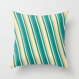 [ Thumbnail: Beige & Dark Cyan Colored Lines/Stripes Pattern Throw Pillow ]