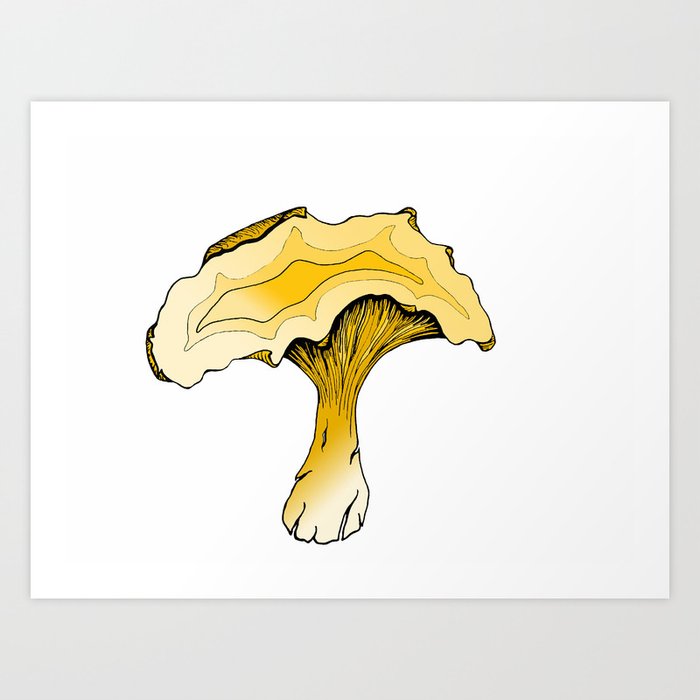 Chanterelle Mushroom, Hand drawn, Pen and Ink, Food, Nature Art Print