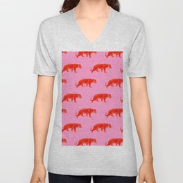 Vintage Cheetahs in Coral + Red V Neck T Shirt