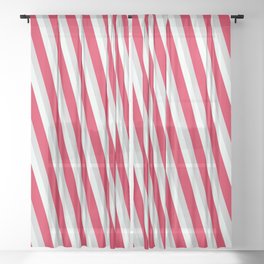[ Thumbnail: Crimson, Light Grey & Mint Cream Colored Lined/Striped Pattern Sheer Curtain ]