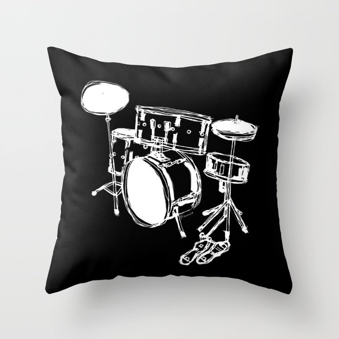 Drum Kit Rock Black White Throw Pillow