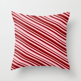 [ Thumbnail: Pink & Dark Red Colored Striped/Lined Pattern Throw Pillow ]
