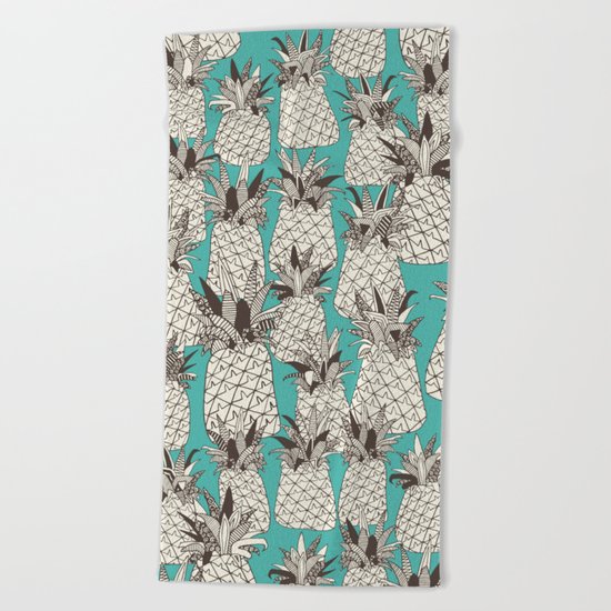 pineapple turquoise sea Beach Towel
