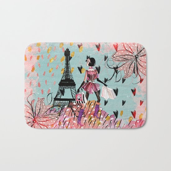 Fashion girl in Paris- Shopping at the EiffelTower Bath Mat
