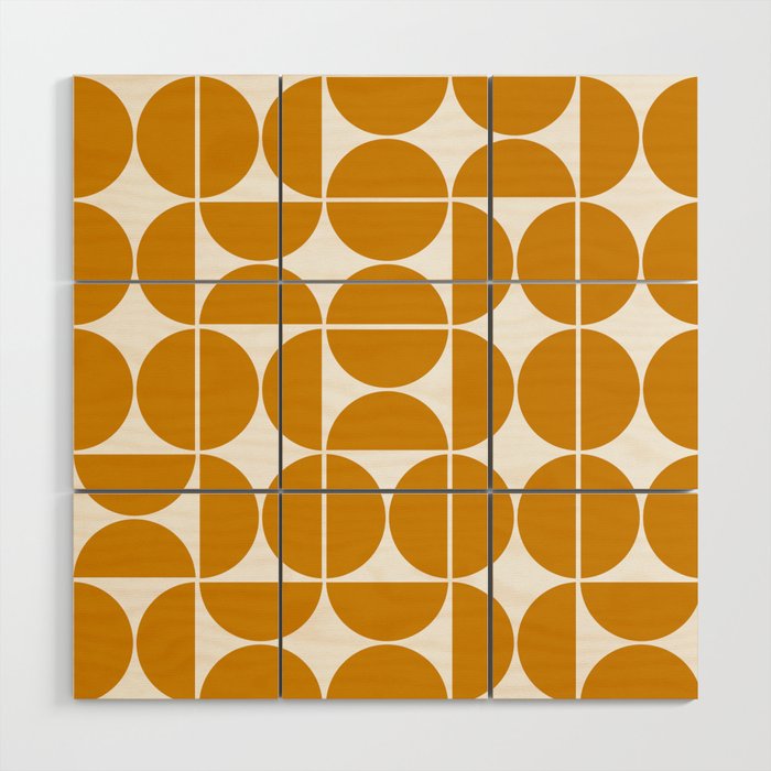 Mustard yellow mid century shapes Wood Wall Art