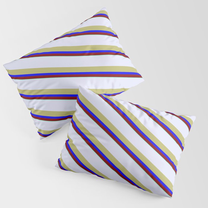 Lavender, Dark Khaki, Blue, Maroon, and Aquamarine Colored Striped/Lined Pattern Pillow Sham