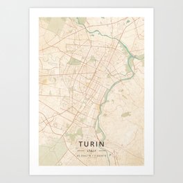 Turin, Italy - Vintage Map Art Print