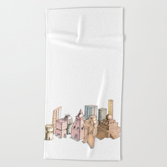 the city painted in pastel colours Beach Towel