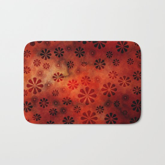 Burnt Orange Flowers Pattern Bath Mat