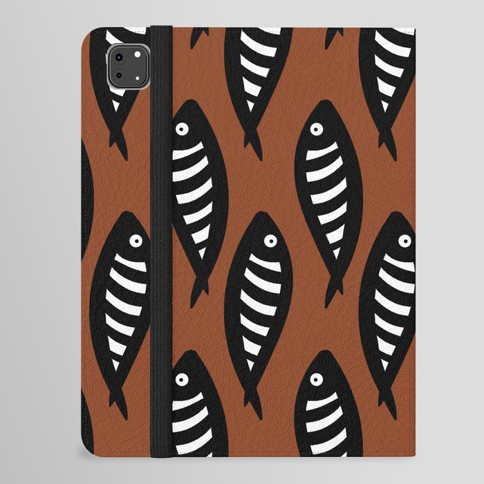 Abstract black and white fish pattern Brown iPad Folio Case