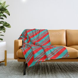 [ Thumbnail: Red and Light Sea Green Colored Stripes/Lines Pattern Throw Blanket ]