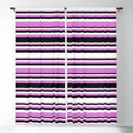 [ Thumbnail: Orchid, Black, and White Colored Striped/Lined Pattern Blackout Curtain ]