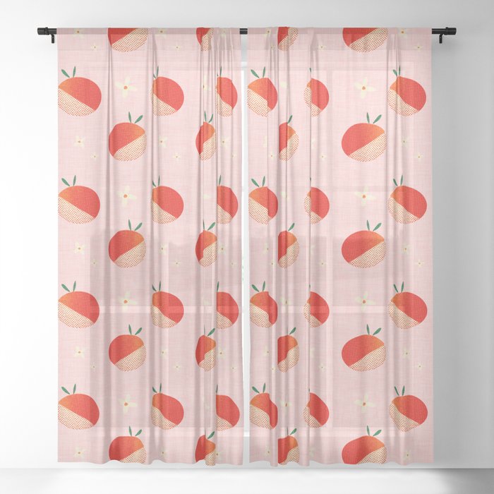 Garden Party Oranges Pink Sheer Curtain