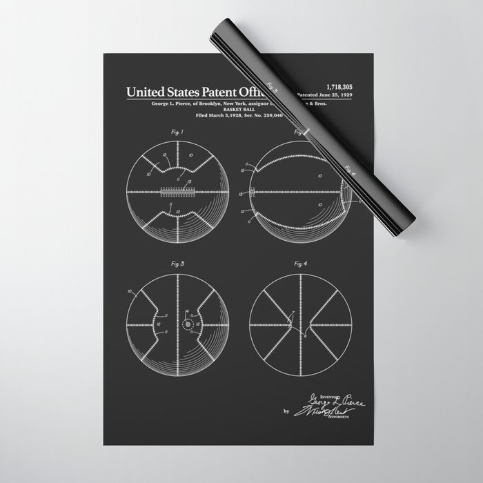 Basketball Patent - Black Wrapping Paper