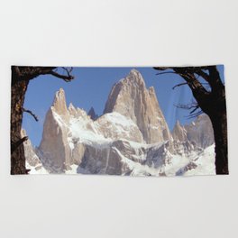 Argentina Photography - Huge Snowy Mountains Seen From Between Two Trees Beach Towel