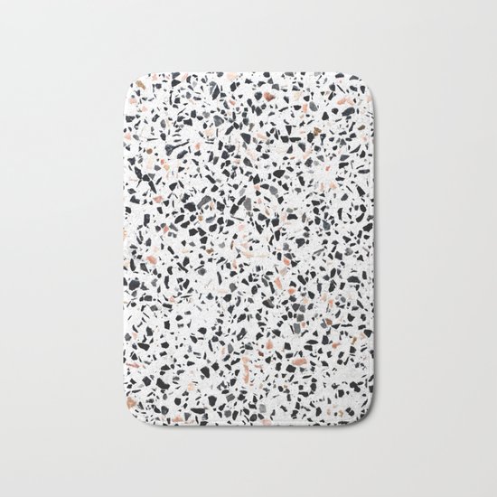 Terrazzo Stone Pattern Black and Orange Peach Bath Mat