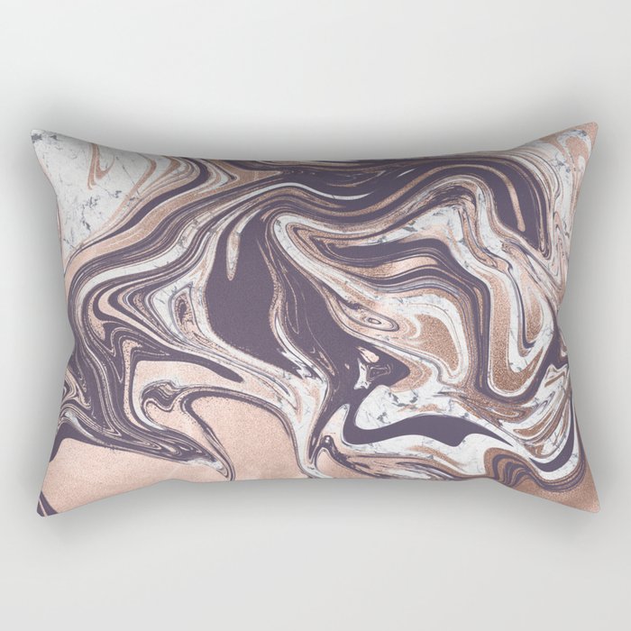Liquid Rose Gold Violet and Marble Rectangular Pillow
