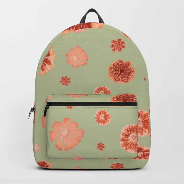 Large floral print on sage green backdrop Backpack by Andreea