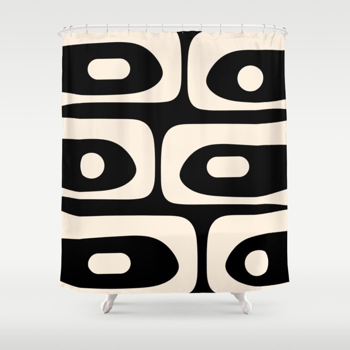 Mid Century Modern Piquet Abstract Pattern in Black and Almond Cream Shower Curtain